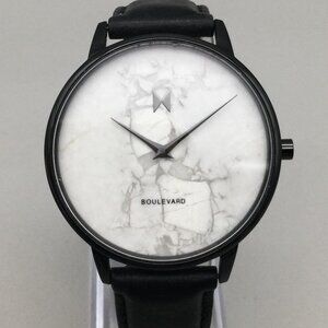 MVMT Boulevard Le Brea Marble Watch Women 38mm Black Leather Band New Battery